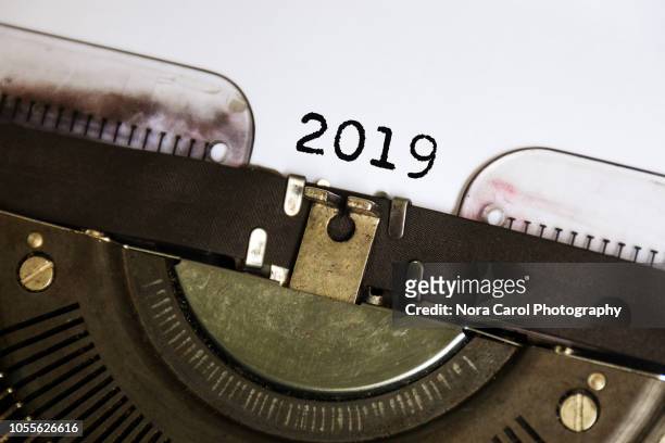 number 2019 typed on vintage typwriter - new years eve 2019 stock pictures, royalty-free photos & images