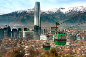 Cable car in San Cristobal hill, overlooking a panoramic view of Santiago