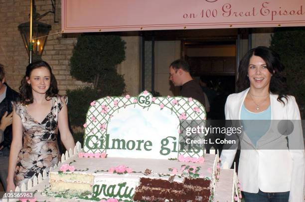 Alexis Bledel and Lauren Graham during "Gilmore Girls" 100th Episode Celebration at Warner Brothers in Los Angeles, California, United States.