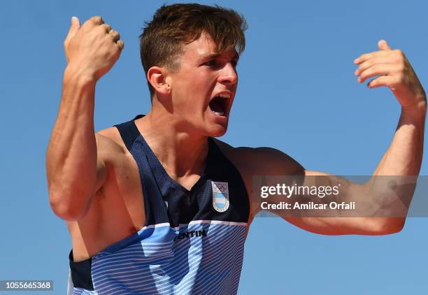 Pablo Zaffaroni of Argentina competes in Men's Pole Vault Stage 2 during day 10 of Buenos Aires 2018 Youth Olympic Games at Youth Olympic Park Villa...