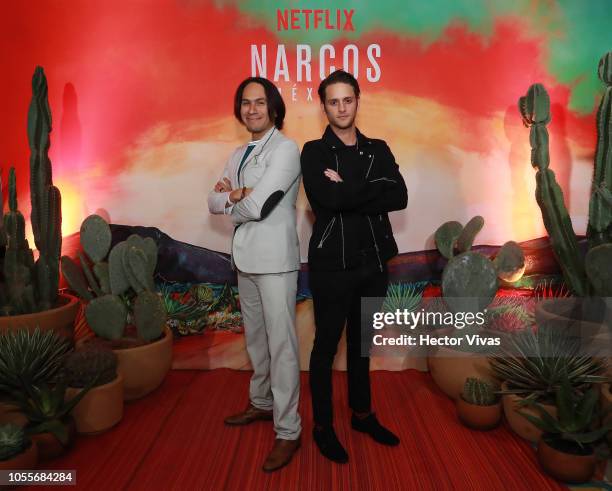 Horacio Garcia Rojas and Christopher von Uckermann pose during Netflix Narcos Cocktail Party at Four Seasons Hotel on October 30, 2018 in Mexico...