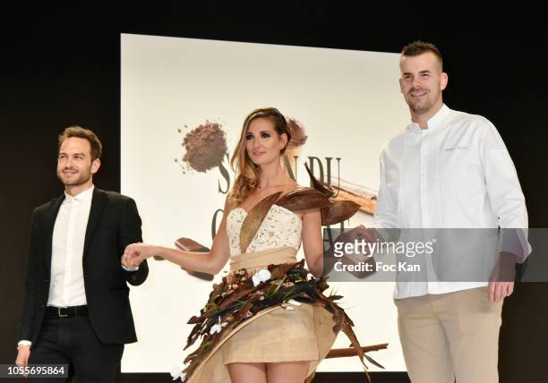 Marie Portolano by Maxence Barbot for Hotel Plaza Athenee and Julien Bonnet walks the runway during the 'Salon Du Chocolat 2018 - Chocolate Fair' -...