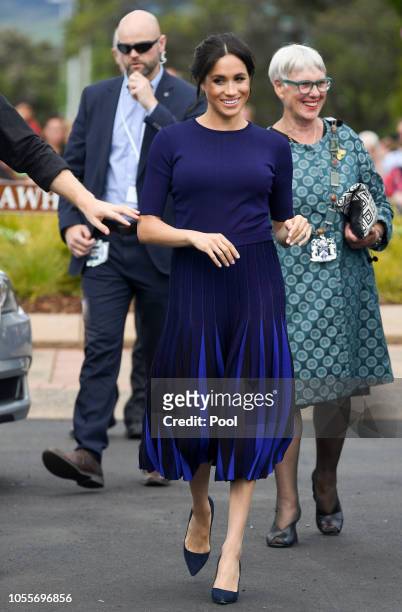 Meghan, Duchess of Sussex takes part in a walkabout on October 31, 2018 in Rotorua, New Zealand. The Duke and Duchess of Sussex are on their official...