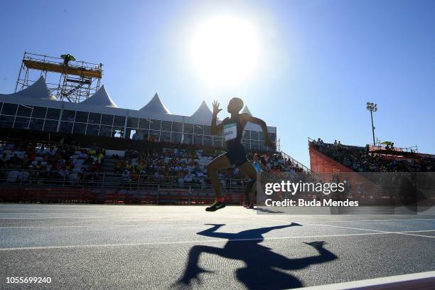 Josee Mireille Dedewanou Houeto of Benin competes in Women's 200m Stage 2 Heat 1during day 10 of Buenos Aires 2018 Youth Olympic Games at Youth...