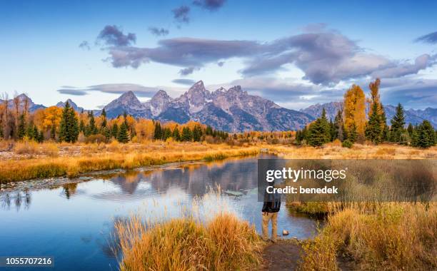 wanderer im grand teton national park, usa - amerika landschaft stock-fotos und bilder