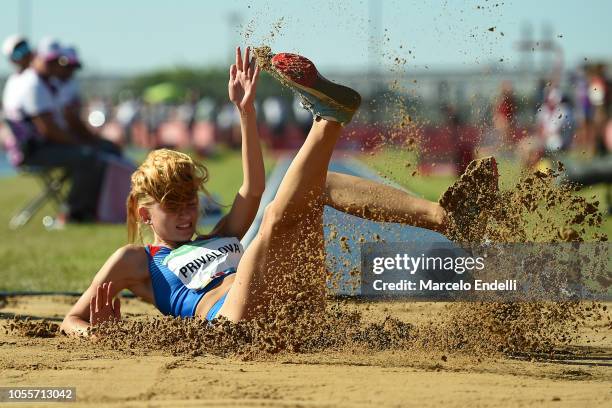 Mariya Privalova of Russia competes in Women's Triple Jump Stage 2 during day 10 of Buenos Aires 2018 Youth Olympic Games at Youth Olympic Park Villa...