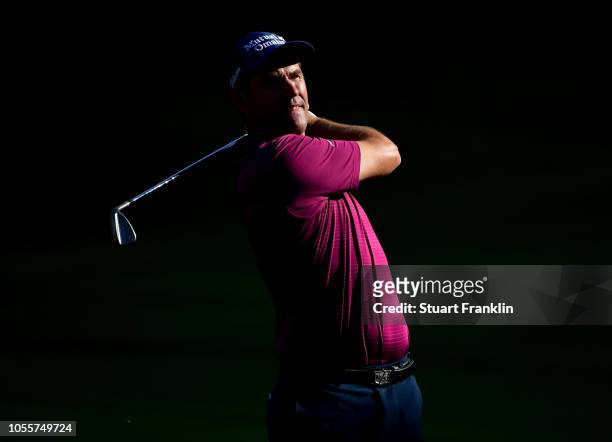 Padraig Harrington of Ireland plays a shot in the pro- am prior to the start of the Turkish Airlines Open at the Regnum Carya Golf & Spa Resort on...