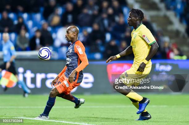 Souleymane Camara of Montpellier and Kara Mbodji of Nantes during the League Cup match between Montpellier and Nantes at Stade de la Mosson on...
