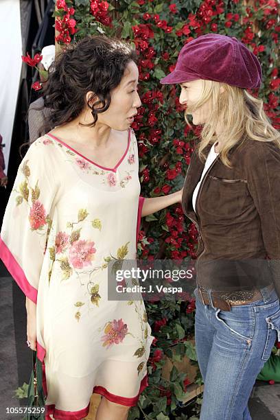 Sandra Oh and Robin Wright Penn during The 20th Annual IFP Independent Spirit Awards - Green Room in Santa Monica, California, United States.