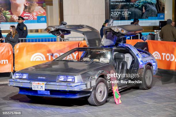 View of the The DeLorean prop from "Back To the Future" during NBC "Today" Halloween 2018 show at Rockefeller Plaza on October 31, 2018 in New York...