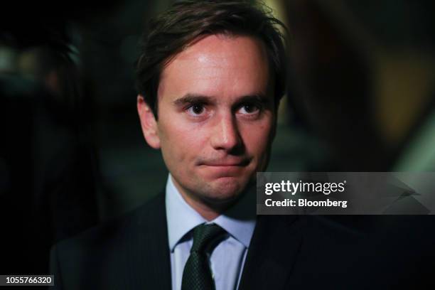 Richard Walker, managing director of Iceland Foods Group, listens to a member of the media as he departs following a Brexit discussion with U.K....