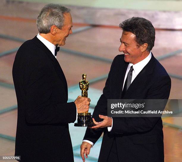Clint Eastwood, winner Best Picture for "Million Dollar Baby", with Dustin Hoffman, presenter