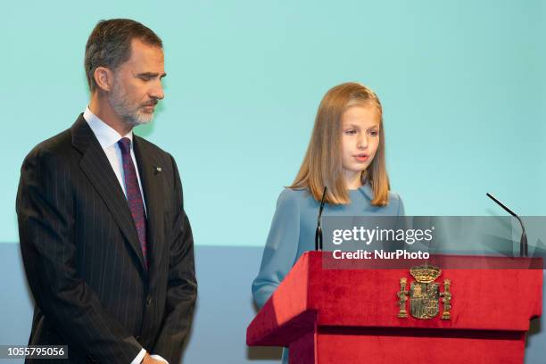 King Felipe VI of Spain and Princess Leonor of Spain attend the reading of the Spanish Constitution for the 40th anniversary of its approval by the...