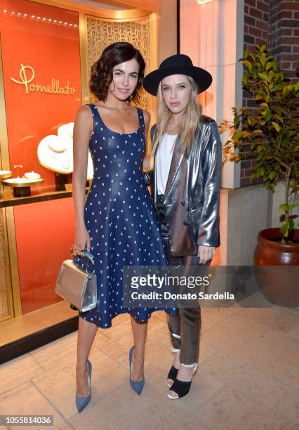 Camilla Belle and ZZ Ward attend the Pomellato store opening with Chiara Ferragni at Pomellato Beverly Hills on October 16, 2018 in Beverly Hills,...