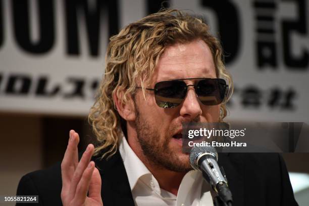 Kenny Omega attends a press conference of the Wrestle Kingdom 13 at Meiji Kinenkan on October 9, 2018 in Tokyo, Japan.