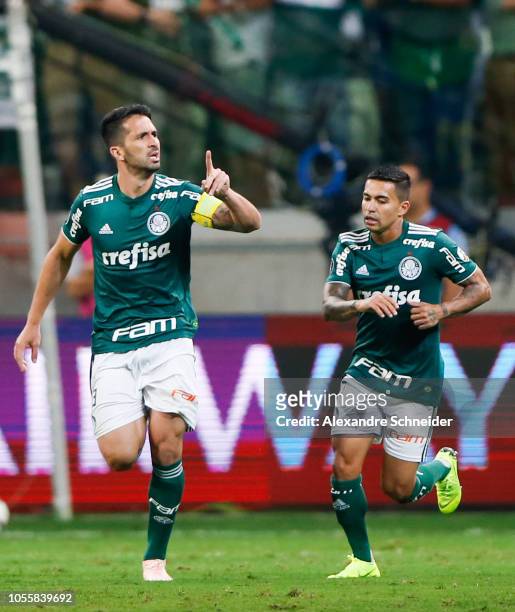 Luan Garcia of Palmeiras of Brazil celebrates after scoring the equalizer during the match against Boca Juniors for the Copa CONMEBOL Libertadores...