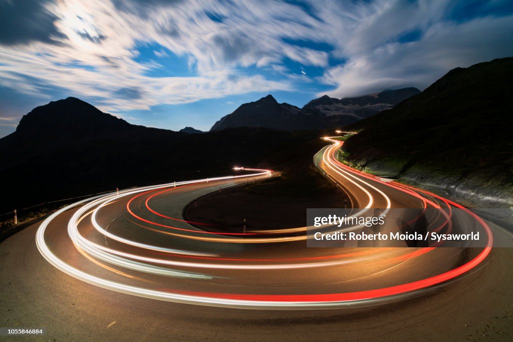 Car lights, Bernina Pass, Switzerland