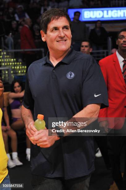 Mark Cuban attends a basketball game between the Los Angeles Lakers and the Dallas Mavericks at Staples Center on October 31, 2018 in Los Angeles,...