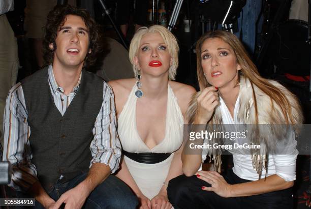 Josh Groban, Courtney Love and Celine Dion during 2004 World Music Awards - Press Room at Thomas and Mack Center in Las Vegas, Nevada, United States.