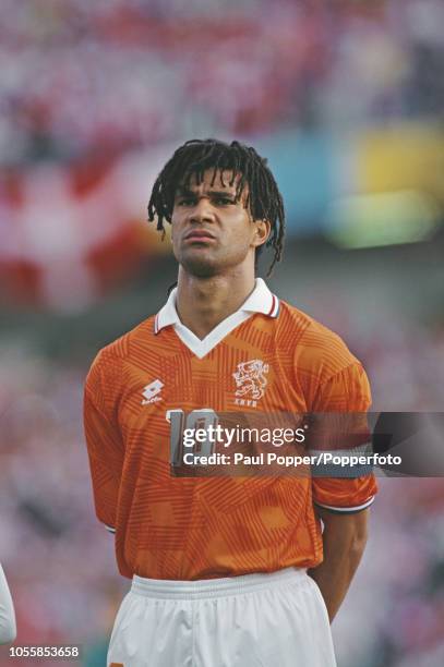 Dutch professional footballer Ruud Gullit, midfielder/forward with AC Milan, posed prior to playing for the Netherlands national team in the UEFA...