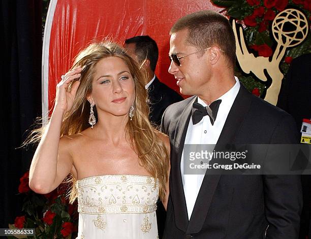 Jennifer Aniston and Brad Pitt during The 56th Annual Primetime Emmy Awards - Arrivals at The Shrine Auditorium in Los Angeles, California, United...