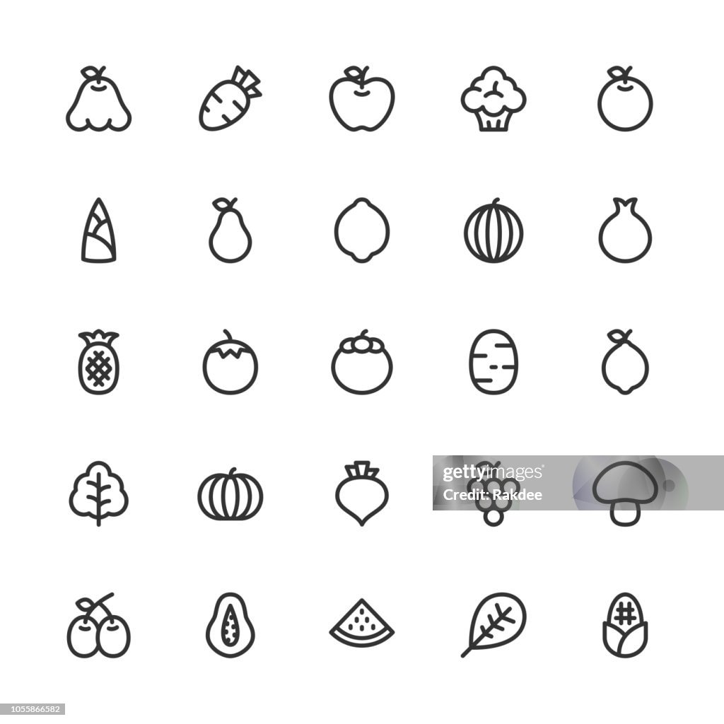 Fruit and Vegetable Icons - Line Series