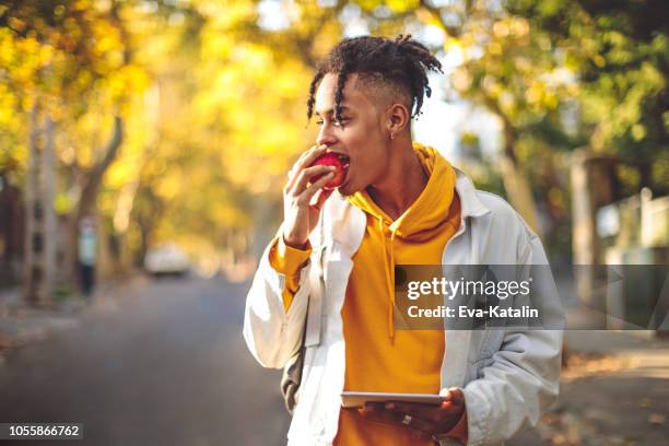 roter apfel - herbststimmung - eat apple stock-fotos und bilder