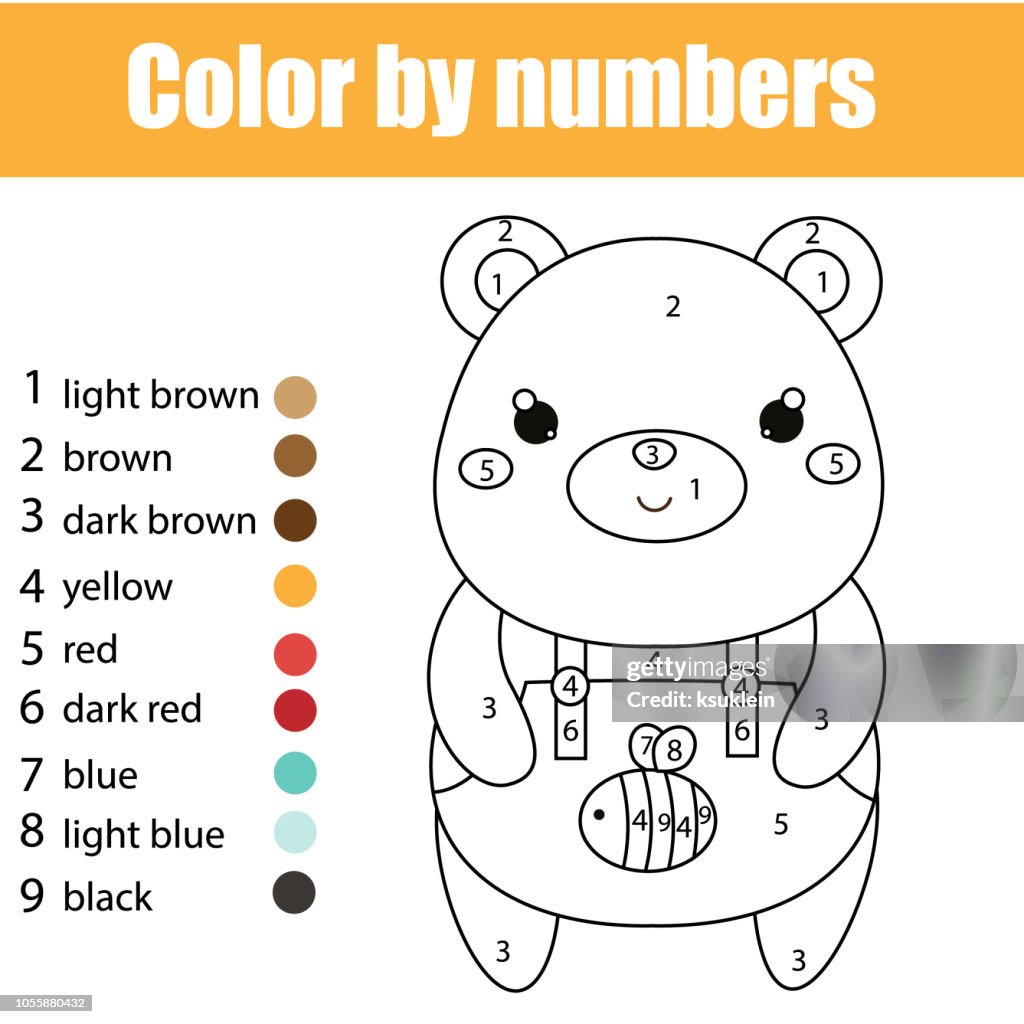 Coloring Page For Kids Color By Numbers Cute Bear High-Res Vector ...