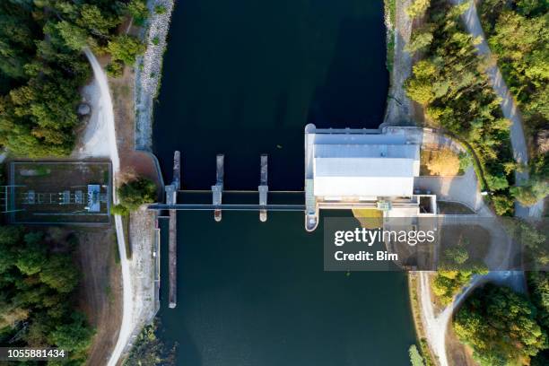 water power plant, aerial view - hydroelectric power stock pictures, royalty-free photos & images