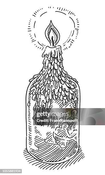 candle on bottle in restaurant drawing - candlelight dinner stock illustrations