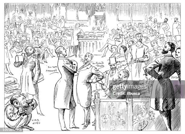 british london satire caricatures comics cartoon illustrations: parliament - house of commons stock illustrations