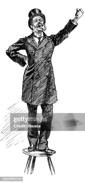 british london satire caricatures comics cartoon illustrations: speaker - satire stock illustrations