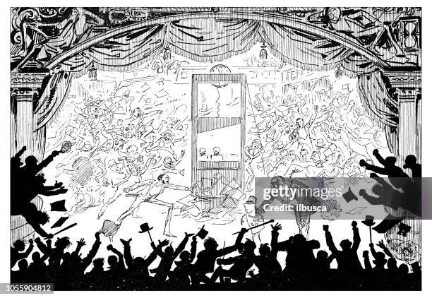 britische london satire karikiert comic cartoon illustrationen: guillotine - guillotine stock-grafiken, -clipart, -cartoons und -symbole