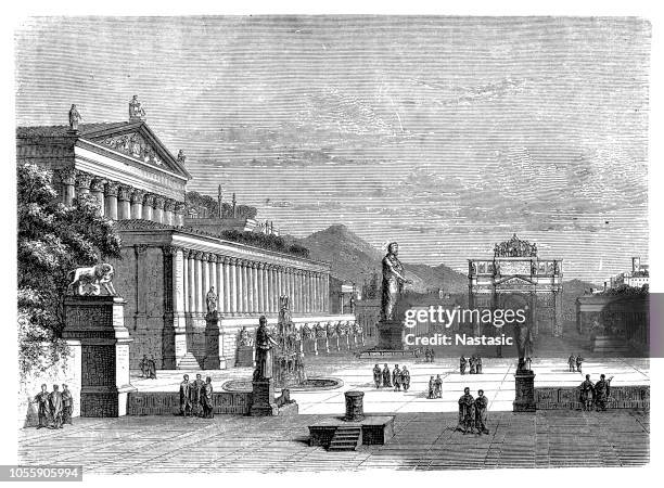 roman forum, visual reconstruction - roman forum stock illustrations