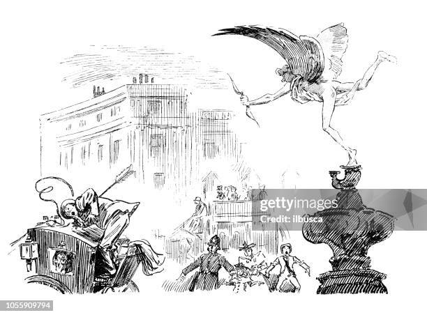 british london satire caricatures comics cartoon illustrations: shaftesbury fountain - soho london stock illustrations