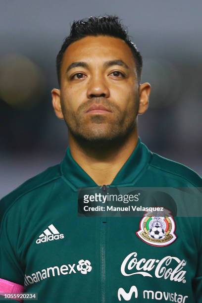 Marco Fabian of Mexico looks on prior the international friendly match between Mexico and Chile at La Corregidora Stadium on October 16, 2018 in...