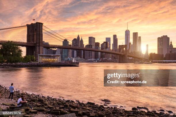 new york city skyline panorama - brooklyn bridge park imagens e fotografias de stock