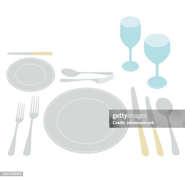place setting vector illustration - fine dining table setting stock illustrations