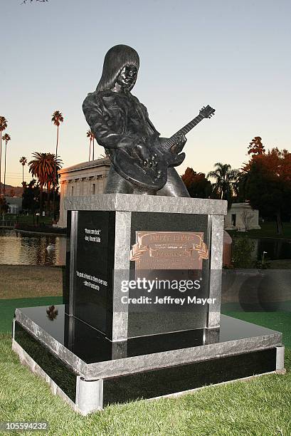 Johnny Ramone statue during Johnny Ramone Immortalized with Statue at Hollywood Forever Cemetery at Hollywood Forever Cemetery in Hollywood,...