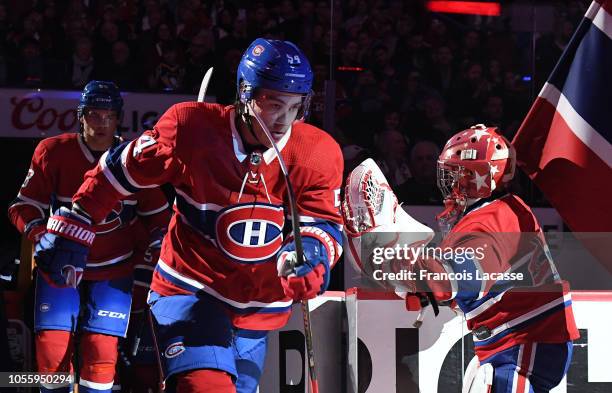 Charles Hudon of the Montreal Canadiens takes to the ice riot the NHL game against the Pittsburgh Penguins in the NHL game at the Bell Centre on...