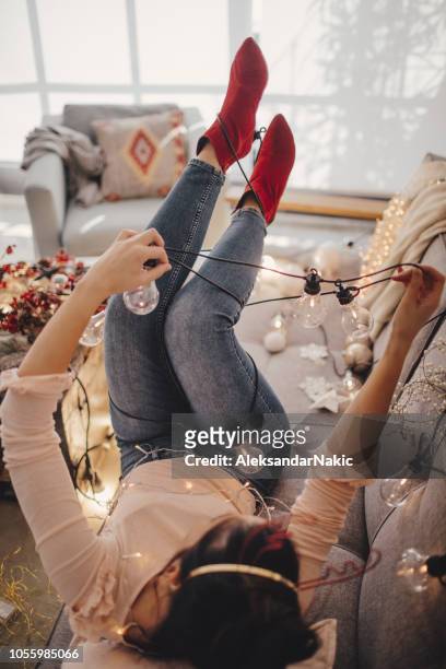 christmas atmosphere in my apartment - flats footwear stock pictures, royalty-free photos & images