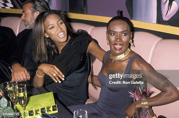 Naomi Campbell and Grace Jones during Grace Jones' 42nd Birthday Party- May 21, 1990 at Stringfellow's Nightclub in New York City, NY, United States.