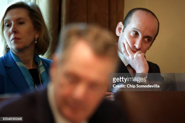 White House Senior Advisor Stephen Miller attends a cabinet meeting in the Cabinet Room at the White House October 17, 2018 in Washington, DC....