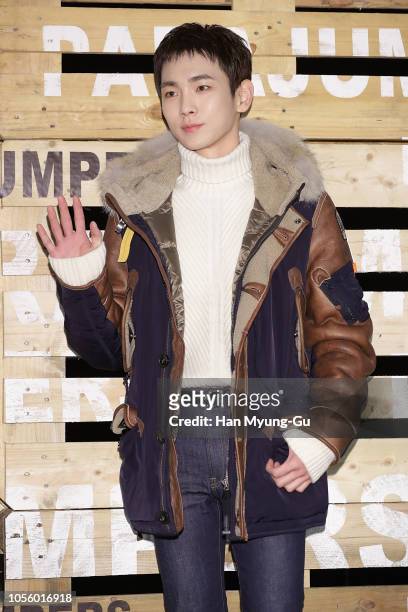 Key of South Korean boy band SHINee attends the photocall for the 'PARAJUMPERS' 2018 F/W Presentation on November 1, 2018 in Seoul, South Korea.