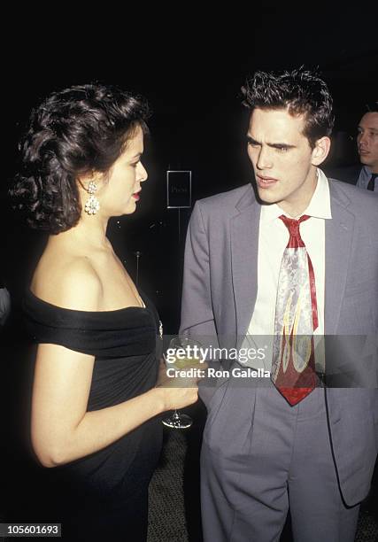 Bianca Jagger and Matt Dillon during "Art Against AIDS" Benefit at Sotheby's in New York City, New York, United States.