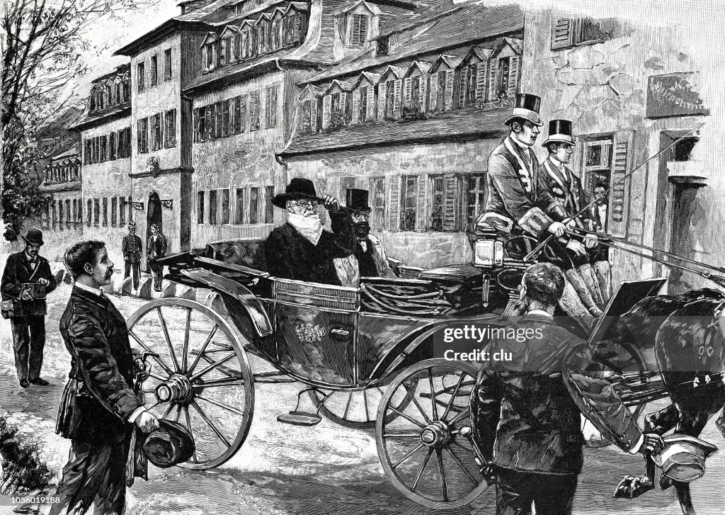 Otto von Bismarck at cure in Bad Kissingen, exit with the carriage
