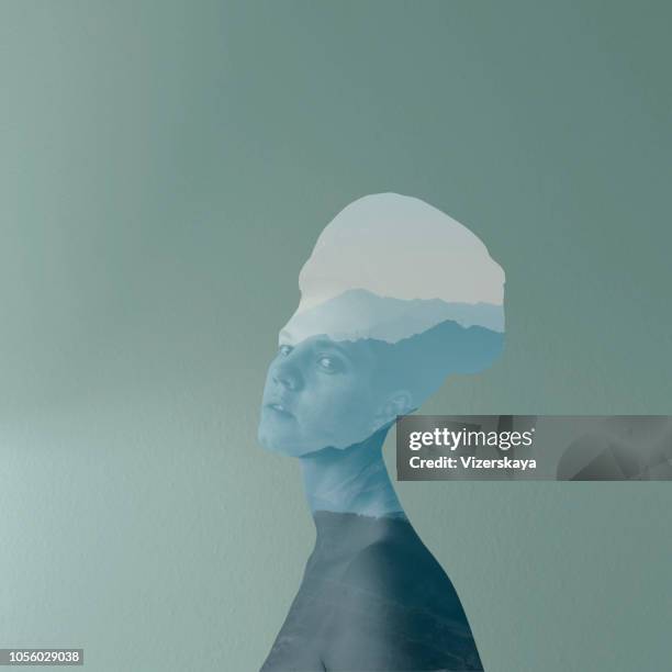 double exposure portrait of young women - multiple exposure stock pictures, royalty-free photos & images