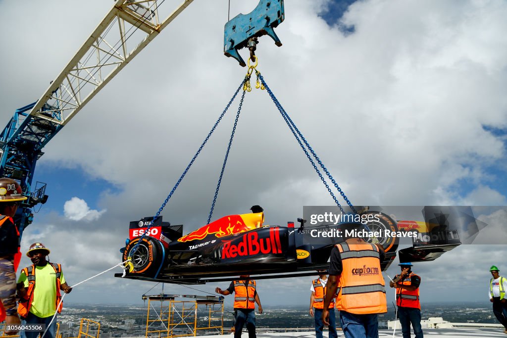 Getty Racing The Red Bull Racing team works to load the Formula One car off the ...