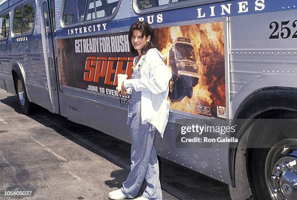 Sandra Bullock during Sandra Bullock Takes Bus Driver Test "Speed" Promotion at Santa Monica Bus Lines in Santa Monica, California, United States.