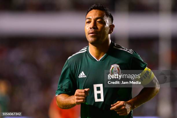 Marco Fabian of Mexico looks on during the international friendly match between Mexico and Chile at La Corregidora Stadium on October 16, 2018 in...